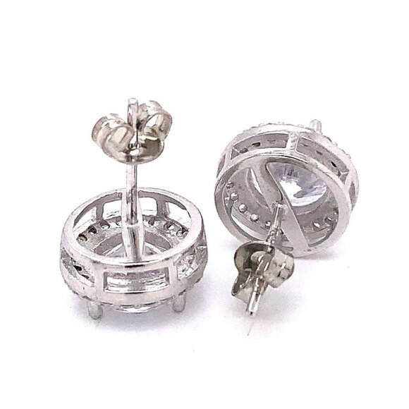 Designer Sterling Silver Cubic‎ Zirconia Halo Stud Pierced Back Earrings! 59 - Picture 2 of 6